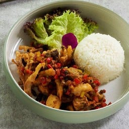 ข้าวกับเห็ดคั่วผัดหม่าล่าเจ