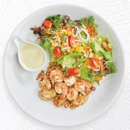 สลัดกุ้งย่างเห็ดรวมเนยกระเทียม