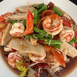 ตำขนมจีนหมูยอกุ้งสุก น้ำปลาร้า