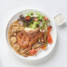 สเต๊กพอร์คชอปซอสเกรวีเห็ด 7 อย่าง