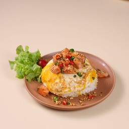 Soft Egg Rice with Salmon and Chili Salt