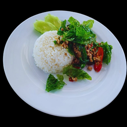 กะเพราพริกแห้ง ไข่เยี่ยวม้า 