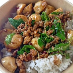ข้าวกระเพราหมูสับลูกชิ้น