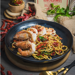 กะเพราสปาเก็ตตี้-กุ้ง