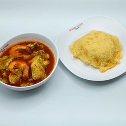 ข้าวสวยอาหารชุด ไข่เจียว + แกงส้มชะอมไข่ทอด