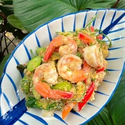 ผัดสามเหม็นกุ้งสด