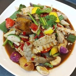 ตำเหลากุ้งสดหมูยอ
