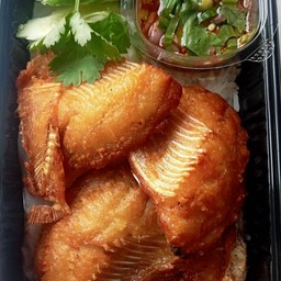 ปลาทอดแดดเดียวราดข้าว