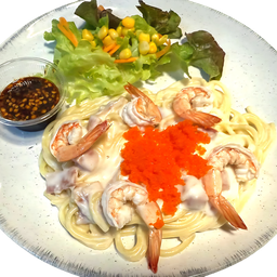 สปาเก็ตตี้คาโบนาร่ากุ้ง+ไข่กุ้ง