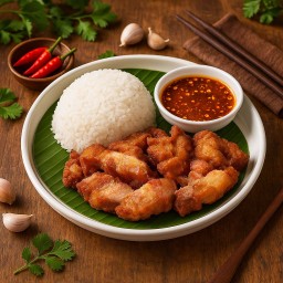 ข้าวหมูสามชั้นทอดน้ำปลา