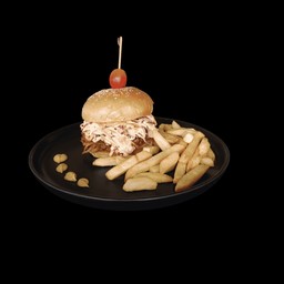 เบอเกอร์หมูฉีก โคลสลอว์ กับ เฟรนช์พราย