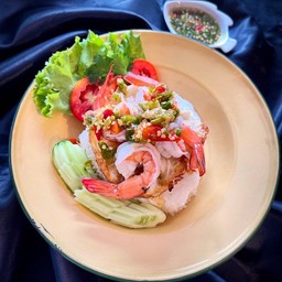 ข้าวหน้าไข่ดาวกุ้งลวก