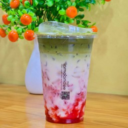 ชาเขียว+ซอสสตอเบอรี่(เย็น)