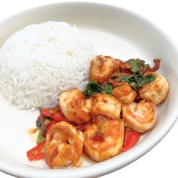 กะเพรากุ้ง ( ราดข้าว )