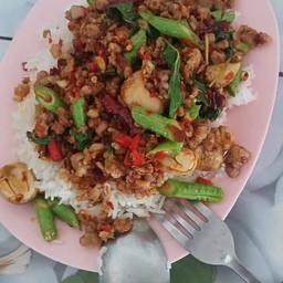 กระเพรา(หมูสับ,หมูชิ้น,ไก่,เนื้อ,กุ้ง,หมึก,เลือกได้