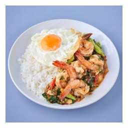 กระเพรากุ้งราดข้าว