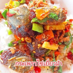 กระเพราไข่เยี่ยวม้าหมูสับ (เป็นกับข้าว)