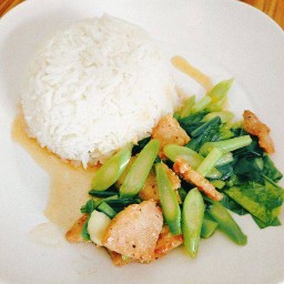 ผัดคะน้าราดข้าว