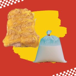 นมสดร้อน+ปังปิ้งเนยไก่หยองน้ำสลัด