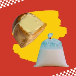 นมสดร้อน+ปังปิ้งไส้ทะลักเนยนม