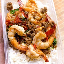 ข้าวกะเพราหมูสับ+กุ้ง