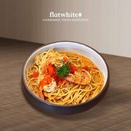 Spaghetti spicy garlic cream sauce with shrimp&tobiko (ซอสกระเทียมเผ็ดเล็กน้อย)