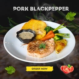 สเต็กหมูซอสเห็ดทรัฟเฟิล