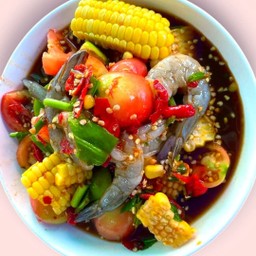ตำกุ้งสด ข้าวโพด แซ่บนัว