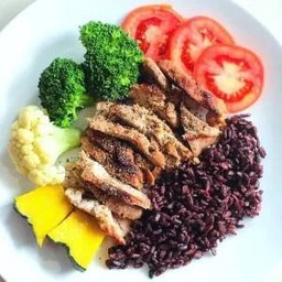 ⭐4.8 (128) - ข้าวทรงเสวย ไรซ์เบอรี่ พอร์คช็อปจิ้มแจ่ว ผักลวกนึ่ง