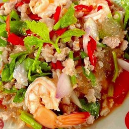 ยำวุ้นเส้นหมูสับกุ้งสุก