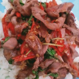 ข้าวผัดกระเพราเครื่องในไก่