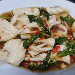 ปลาหมึกผักกระเพรา