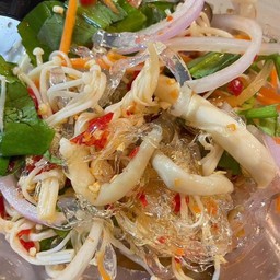 ยำเห้ดเส้นแก้ว+กะพราหมูสับไข่ข้น