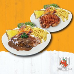 [เซตสุดฮิต] สเต็กหมูพริกไทยดำ + สเต็กไก่สไปซี่