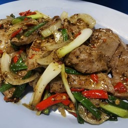 ตับหมุผัดพริกไทยดำ