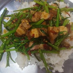 ผักบุ้ง หมูกรอบ