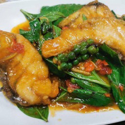 เนื้อปลากระพงผัดเผ็ด