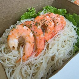 หมี่กุ้งแกะ 1 กล่อง + ซีฟู๊ดดำ 1 ชุด + น้ำพริกหมูกระจก 1 ชุด