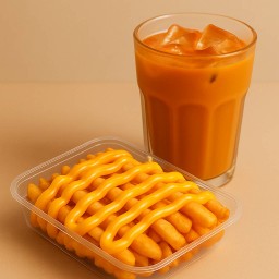 ชาไทยต้นตำหรับ(1แก้ว22oz)คู่เฟรนด์ฟรายราดชีส