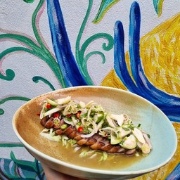 พล่าเนื้อแองกัสมะเขือเปราะ