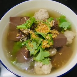 ต้มเลือดหมูหมูเด้งใบตำลึง (ไม่ใส่เครื่องใน)