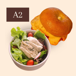 A2 Chicken Mix Salad + Scrambled Egg Bagel
