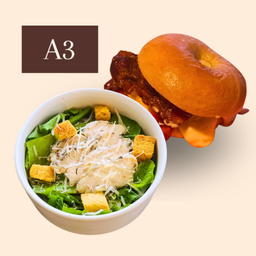 A3 Chicken Caesar Salad + Bacon Egg Cheese Bagel