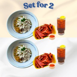 Set for 2 x2หมี่ไก่ฉีก x2ไส้กรอกแดง x2ชามะนาว