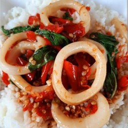 ข้าวราดผัดคะน้าปลาหมึก