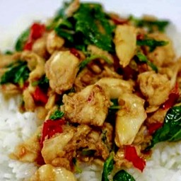 ข้าวราดผัดกระเพราไก่ชิ้น