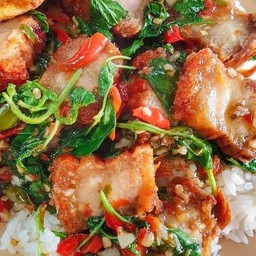 ข้าวกระเพราหมูกรอบพริกแห้ง