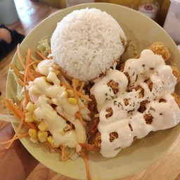 ข้าวกุ้งกรอบซอสสโนว์ออเนียน