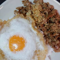 ข้าวหมูสับทอดกระเทียม+ไข่