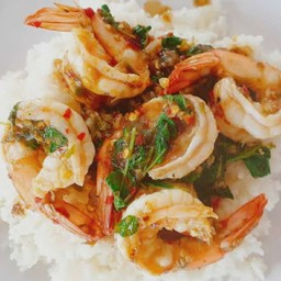 ข้าวกะเพรากุ้ง+ไข่